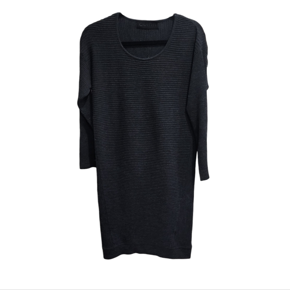 QUINN 100% WOOL Ribbed Gray Sweater Dress